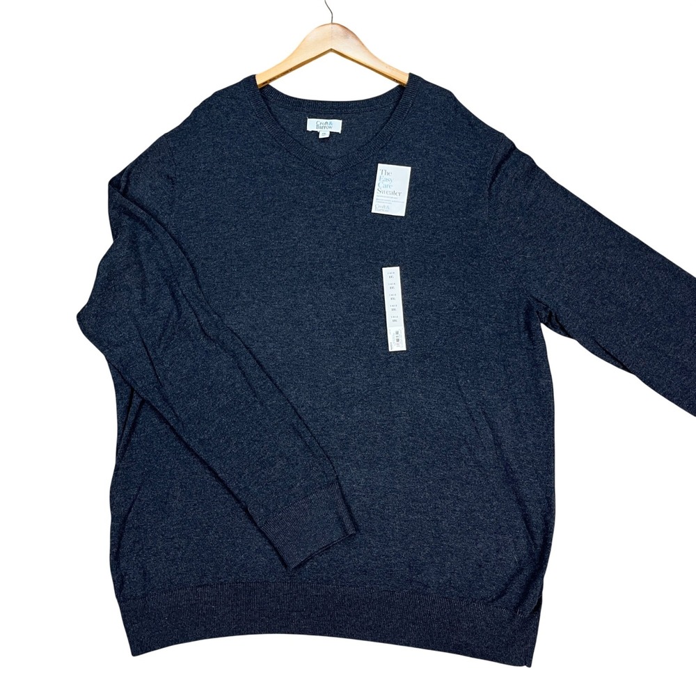Croft Barrow Sweater Men XXL Dark Navy Heathered Long Sleeve V-Neck Pullover NEW
